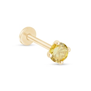 Hypoallergenic Citrine Jewelry – 14k Gold Flat Back Citrine Stud Earring – Lip, Labret Piercing Jewelry – Perfect Gift for November Born