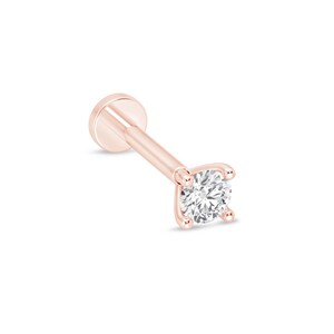 3MM Genuine Diamond Cartilage Flat Back Stud, 14K Rose Gold Earring for Helix, Tragus, Conch & Labret Piercings, Gold Gift for Mom or Her