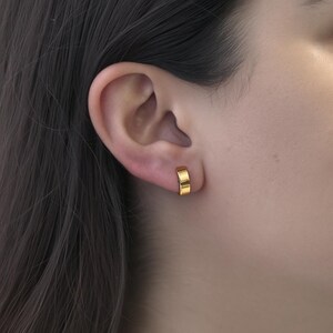Solid 14K Gold Wide Hoop Cuff Earring, Minimalist Threaded Ball Back Stud for Cartilage or Lobe Piercing, Gift for Him or Her