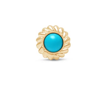 Arete de Oro Sólido de 14K con Engaste Trenzado de color Turquesa, Joyería Hipoalergénica para Perforación, Arete con Diseño, Joyeria fina.