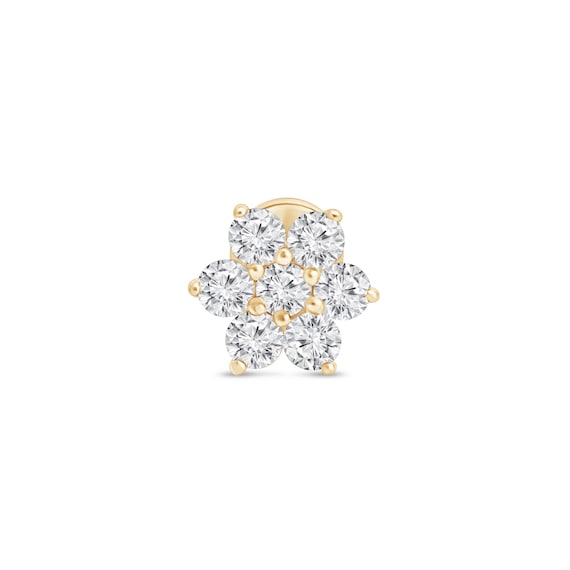 Genuine Diamond Flower Flat Back 14k Gold Earring, Hypoallergenic Gold Jewelry, Available in Two Sizes, Perfect Personalized Gift for Her