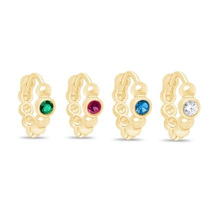 Hypoallergenic 14k Gold Cartilage Hoop with Ruby/Emerald/Topaz Stone, Cartilage Hoop Huggie, Personalized Mother's Day Gift Jewelry For Mom
