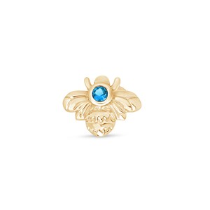 London Blue Topaz Bumblebee Cartilage Stud in 14K Gold Flat Back Earring for Tragus Helix Piercing Hypoallergenic Jewelry for Men & Women