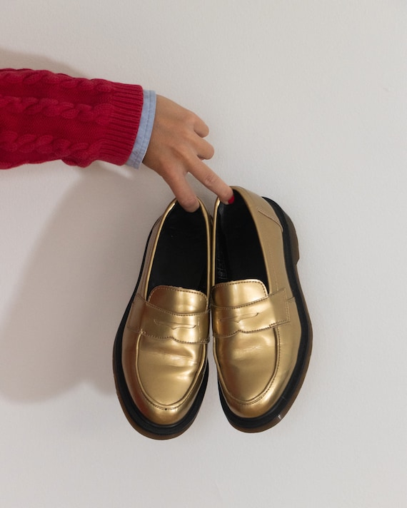 Dr. Martens Black and Gold Slip-On Loafers Dr. Martens Black Dr marten loafers with gold buckle | Grailed main image 4