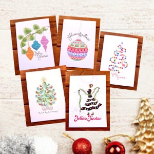 Lot de 5 cartes de Noël espagnoles Feliz Navidad 5 x 7 po. Cartes de voeux.