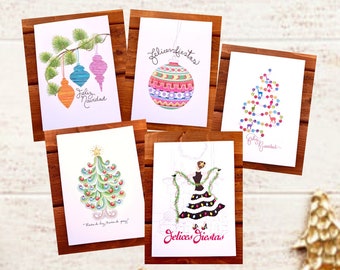 Set of 5 Spanish Christmas Cards 5"x7" Feliz Navidad. Greeting cards.