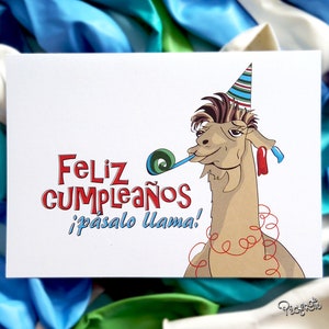 Feliz cumpleaños. Llama.Spanish Birthday card. Feliz Cumpleanos!-Happy Birthday