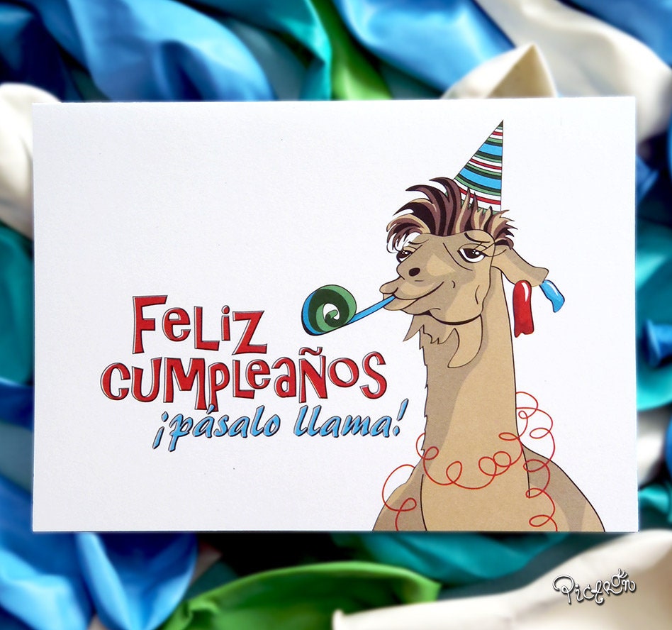 Feliz Cumpleaños Llama Spanish Birthday Card Feliz