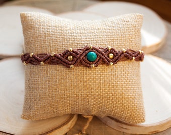 Brown Macrame Bracelet Natural Turquoise Gift for her