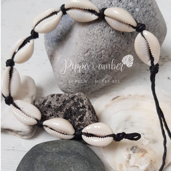 Stunning black wax cord choker necklace with a beautiful Cowrie shell