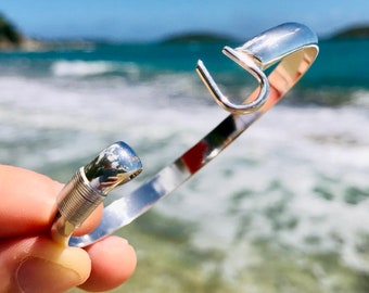 Pulsera de anzuelo caribeño/anzuelo de pescador de Vieques de 6 mm en plata esterlina maciza, joyería fina hecha a mano por Isla OddBall
