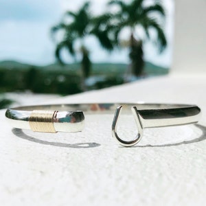 Medium 6mm Caribbean Hook bracelet sterling silver hook bracelet with 14K yellow gold fill Vieques Fisherman&#39;s hook bracelet by Isla OddBall