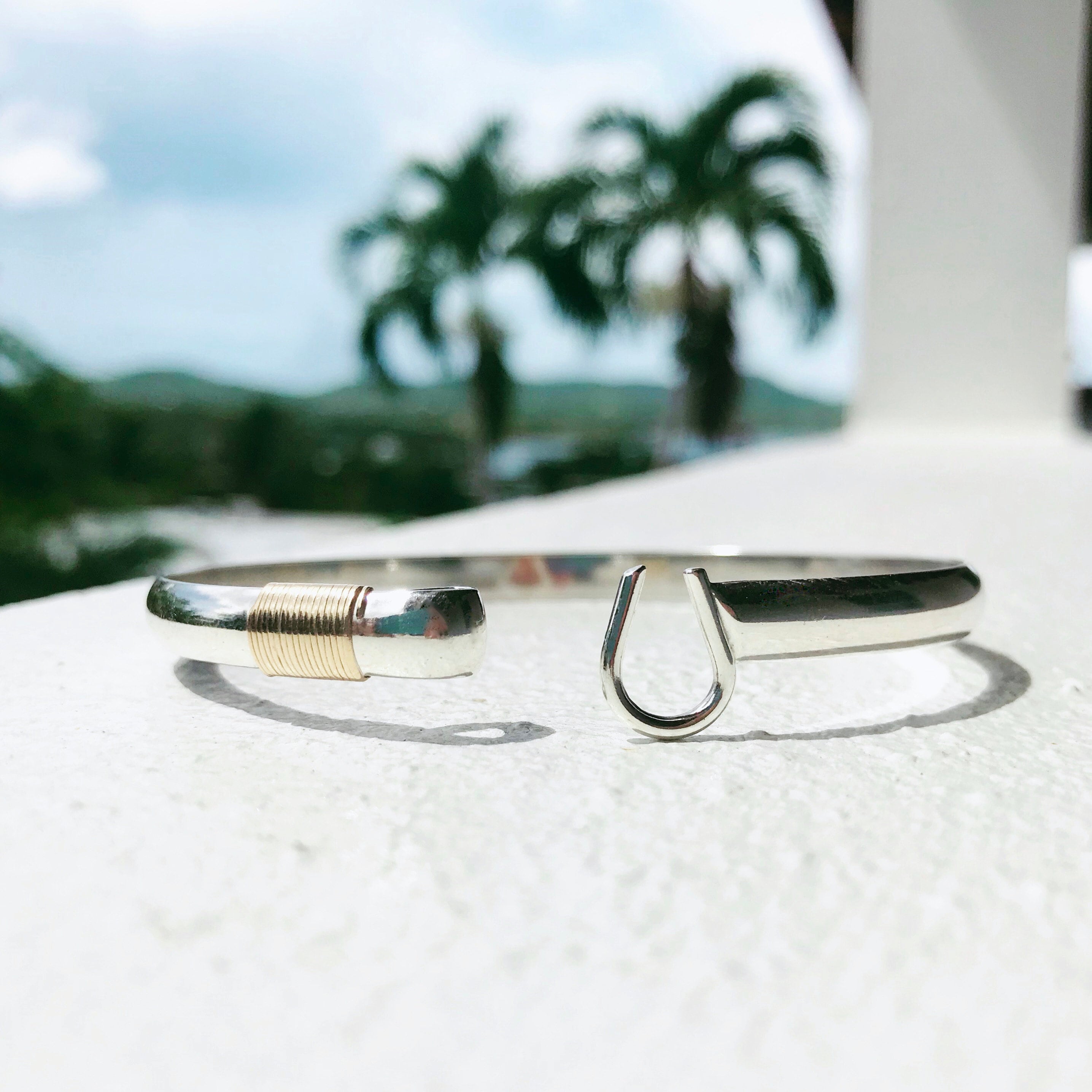 Medium 6mm Caribbean Hook bracelet sterling silver hook bracelet with 14K  yellow gold fill Vieques Fisherman's hook bracelet by Isla OddBall