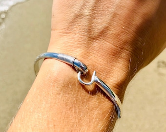 Pulsera de plata de ley maciza con anzuelo caribeño/anzuelo de pescador de Vieques de 4 mm, joyería fina hecha a mano por Isla OddBall