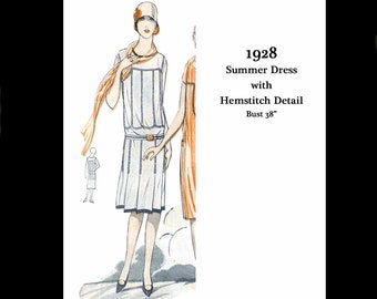 1920s 20s Vintage Sewing Pattern Art Deco Great Gatsby Downton Abbey Dropped Waist Day Dress Summer Dress Bust 38 PDF INSTANT DOWNLOAD