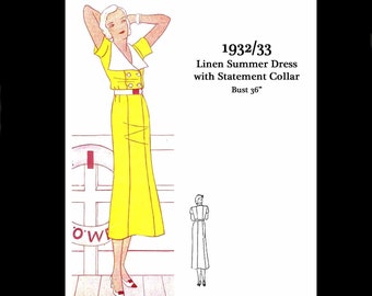 1930s 30s Vintage costura patrón verano sol vestido marinero declaración collar blusa busto 36 PDF DESCARGA INSTANTÁNEA