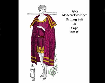 1920s 20s 1925 Art Deco Great Gatsby Flapper Cape Badeanzug Vintage Schnittmuster Büste 38 E Schnittmuster Reproduktion PDF INSTANT DOWNLOAD