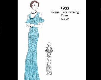 1930s 30s Vintage Sewing Pattern Art Deco Evening Lace Floor Length Dress Bust 36 PDF INSTANT DOWNLOAD