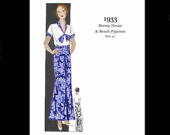 1930s 30s 1933 Pyjamas Beach Pyjamas Nightwear Bust 34 E Pattern Reproduction PDF INSTANT DOWNLOAD