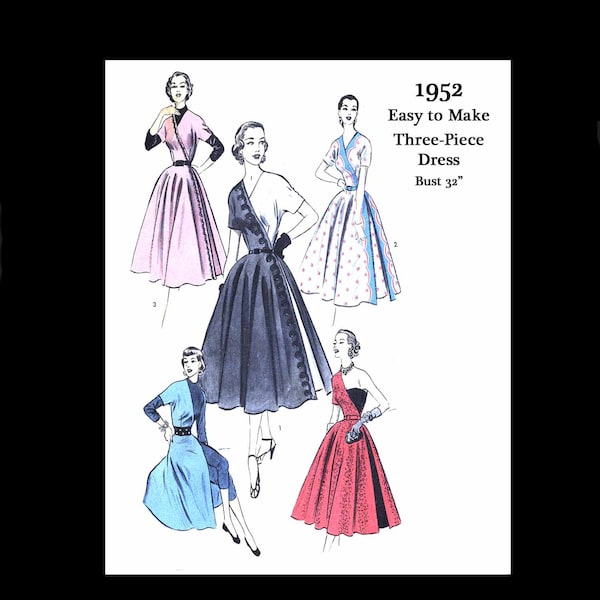 1950s 50s Reproduction Vintage Sewing Pattern Misses Easy to Make Full Skirt Dress Advance 6238 Bust 32 Evening Dress PDF INSTANT DOWNLOAD