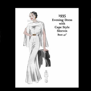 1930s 30s Vintage Sewing Pattern Art Deco Evening Silk Dress with Cape Sleeves Blouse Bust 42 PDF INSTANT DOWNLOAD