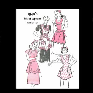 1940s 40s Reproduction E Pattern Vintage Sewing Pattern Very Pretty Set of Aprons Advance 4313 Bust 36 Bust 38 PDF INSTANT DOWNLOAD