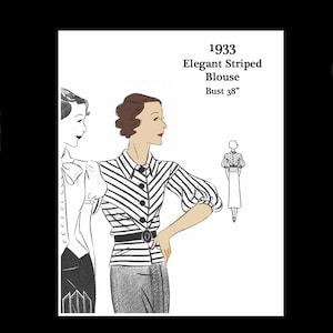 1930s 30s Vintage Sewing Pattern Elegant Silk Cotton Blouse Stripe Detail Bust 38 Reproduction PDF INSTANT DOWNLOAD