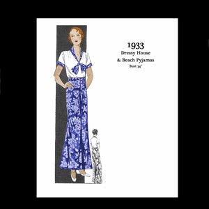 1930s Sewing Patterns- Dresses, Pants, Tops 1930s 30s 1933 Pyjamas Beach Pyjamas Nightwear Bust 34 E Pattern Reproduction PDF INSTANT DOWNLOAD $10.00 AT vintagedancer.com