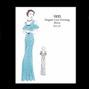 1930s 30s Vintage Sewing Pattern Art Deco Evening Lace Floor Length Dress Bust 36 PDF INSTANT DOWNLOAD