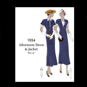 Lata 30. XX wieku, wykrój do szycia w stylu vintage, biust 36, styl art déco, Wielki Gatsby, elegancka letnia sukienka i marynarka, e-wykrój, reprodukcja w formacie PDF, natychmiastowe pobranie