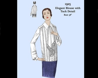 1920s 20s 1925 Art Deco Great Gatsby Flapper Elegant Blouse Jabot Vintage Sewing Pattern Bust 38 E Pattern Reproduction PDF INSTANT DOWNLOAD