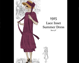 Anni '20 Art Deco Flapper Grande Gatsby Cotton Voile Sun Summer Lace Abito Riproduzione Vintage Sewing Pattern Busto 38 PDF DOWNLOAD IMMEDIATO
