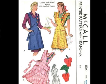 1940s 40s Reproduction E Pattern Vintage Sewing Pattern McCalls 1104 Misses Pretty Full Apron Medium Bust 34 36 PDF INSTANT DOWNLOAD