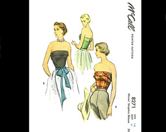 1950s Vintage Sewing Pattern McCall 8271  Strapless Top Bodice Bust 32 PDF  DOWNLOAD