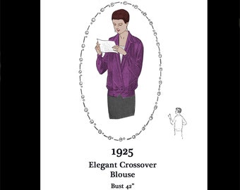 1920s Vintage Sewing Pattern Art Deco Crossover Silk Blouse - Bust 42 (INSTANT DOWNLOAD