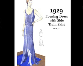 1920s 20s Art Deco Flapper Great Gatsby Elegant Evening Silk Flounce Dress Reproduction Vintage Sewing Pattern Bust 38 PDF INSTANT DOWNLOAD