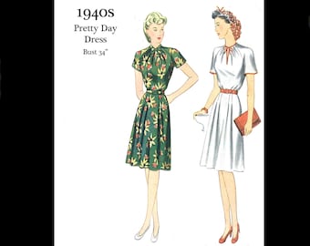 1940s 40s Reproduction Vintage Sewing Pattern Simplicity 4699 Easy To Make Pretty Day Dress Bust 34 PDF INSTANT DOWNLOAD