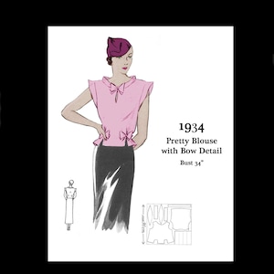 1930s 30s Art Deco Elegant Hübsche Seide Bluse mit Schleife Detail Reproduktion Schnittmuster Büste 34 PDF SOFORT DOWNLOAD