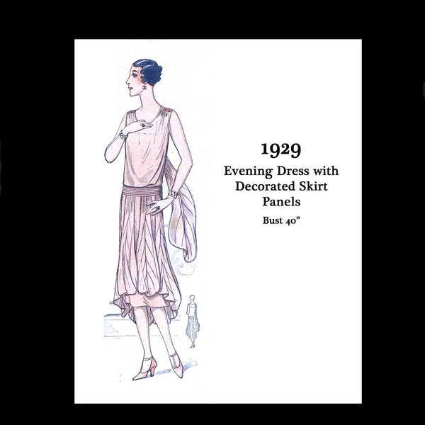 1920s 20s Art Deco Flapper Great Gatsby Elegant Evening Silk Flounce Dress Reproduction Vintage Sewing Pattern Bust 40 PDF INSTANT DOWNLOAD