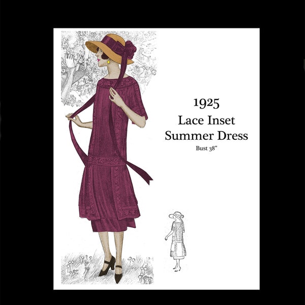 1920s 20s Art Deco Flapper Great Gatsby Cotton Voile Sun Summer Lace Dress Reproduction Vintage Sewing Pattern Bust 38 PDF INSTANT DOWNLOAD