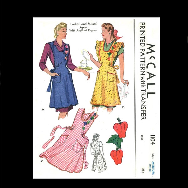 1940s 40s Reproduction E Pattern Vintage Sewing Pattern McCalls 1104 Misses Pretty Full Apron Medium Bust 34 36 PDF INSTANT DOWNLOAD