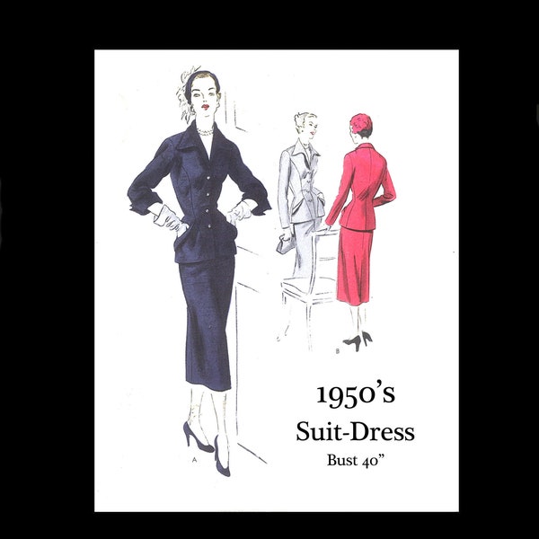 1950s 50s Reproduction Vintage Sewing Pattern Vogue Special Design SD8042 Elegant Fitted Suit Dress Dior Wasp Waist PDF INSTANT DOWNLOAD