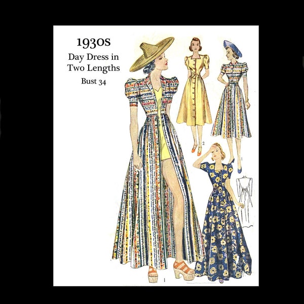 1930s 30s Reproduction Vintage Sewing Pattern McCall 2791 Misses Day Dress Two Lengths Beach Outfit Bust 34 PDF INSTANT DOWNLOAD