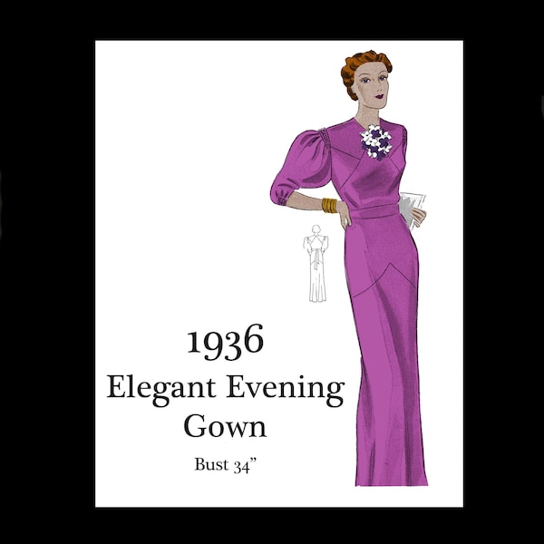 1930s 30s Art Deco Day Evening Floor Length Gown Silk Taffetta Dress Vintage Sewing Pattern Bust 384E Pattern Reproduction PDF DOWNLOAD