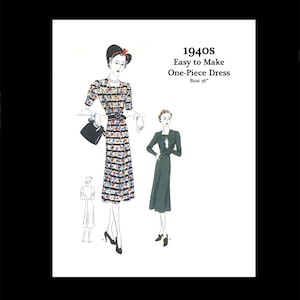 1940s 40s Reproducción Vintage Patrón de costura Vogue 7975 Fácil de hacer Vestido de detalle plisado Vestido de día WW2 Busto 36 PDF DESCARGA INSTANTE