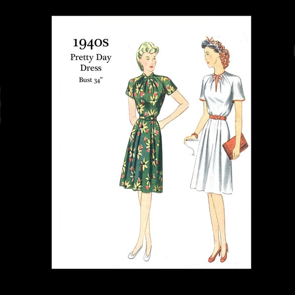 1940s 40s Reproduktion Vintage Schnittmuster Simplicity 4699 Easy To Make Pretty Day Dress Büste 34 PDF INSTANT DOWNLOAD