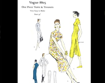 1950s 50s Reproduction Vintage Sewing Pattern Vogue 8805 Very Easy To Make Tunic Dress Pants Trousers Cheongsam Bust 34 PDF INSTANT DOWNLOAD