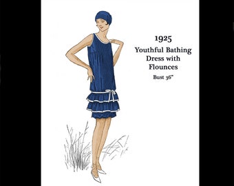 1920s 20s Art Deco Great Gatsby Flapper Bathing Suit Dress Tunic Shorts Reproduction Vintage Sewing Pattern Bust 36 PDF INSTANT DOWNLOAD