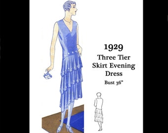 1920s 20s Art Deco Flapper Great Gatsby Elegantes Abendkleid Seide Volant Kleid Reproduktion Vintage Schnittmuster Büste 36 PDF INSTANT DOWNLOAD