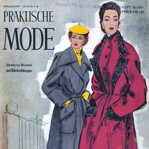1950s 50s 1951 Reproduction Digital Vintage Sewing Pattern German Sewing Schnittmusterbogen Evening Day Dress Coats  PDF INSTANT DOWNLOAD